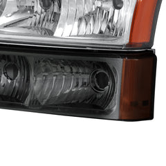 Headlight Assembly For 2003-2007 Chevrolet Silverado Avalanche 1500 2500 3500 Chrome Housing/Transparent Lens/Amber Corner w/Smoke Bumper Lights