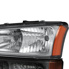 Headlight Assembly For 2003-2007 Chevrolet Silverado Avalanche 1500 2500 3500 Chrome Housing/Transparent Lens/Amber Corner w/Smoke Bumper Lights