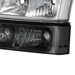 Chrome Housing Headlights w/ Black Bumper Light For 2003-2006 Chevrolet Silverado 1500 2500 2pcs