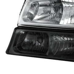 Chrome Housing Headlights w/ Black Bumper Light For 2003-2006 Chevrolet Silverado 1500 2500 2pcs