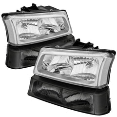 Chrome Housing Headlights w/ Black Bumper Light For 2003-2006 Chevrolet Silverado 1500 2500 2pcs