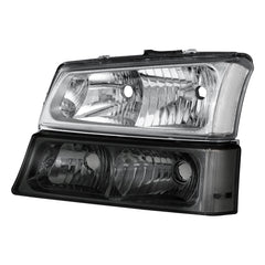 Chrome Housing Headlights w/ Black Bumper Light For 2003-2006 Chevrolet Silverado 1500 2500 2pcs