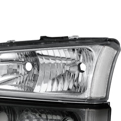 Chrome Housing Headlights w/ Black Bumper Light For 2003-2006 Chevrolet Silverado 1500 2500 2pcs