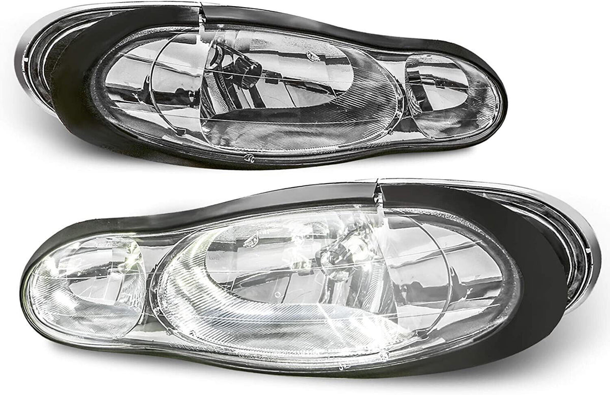 Chrome Housing Headlights Assembly w/ Clear Lens For 1998-2002 Chevrolet Camaro 2pcs