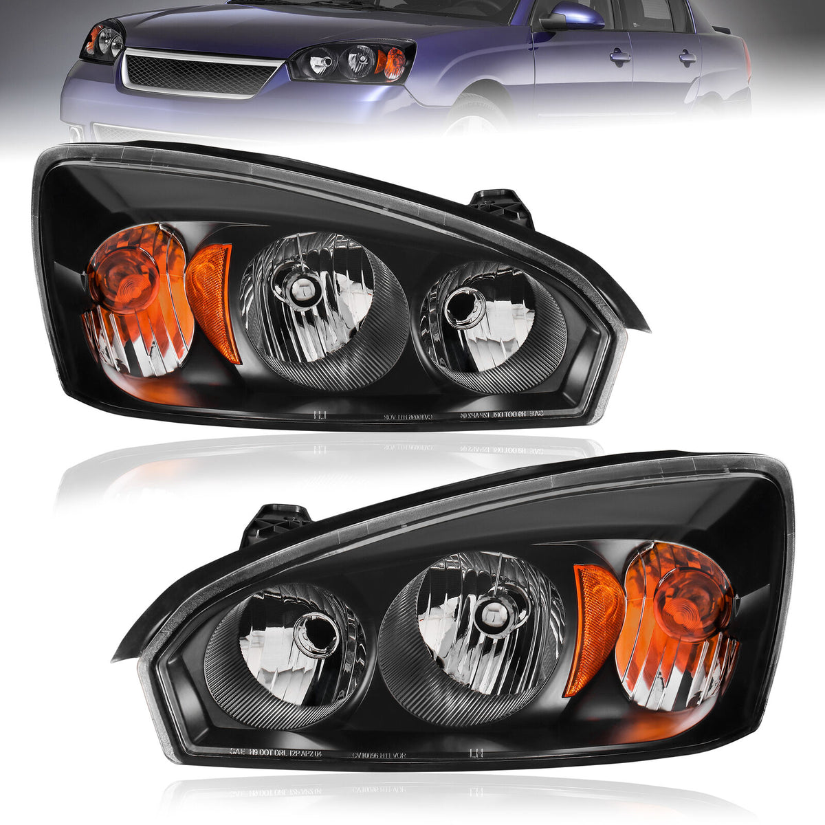 Black Housing Headlights Headlamps For 2004-2008 Chevrolet Malibu 2pcs