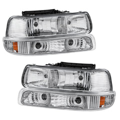 Headlight Assembly For 1999-2002 Chevrolet Silverado 1500 2500 2000-2006 Suburban 1500 2500 Tahoe Front Lamp with Chrome Housing/Clear Lens/Amber Reflector