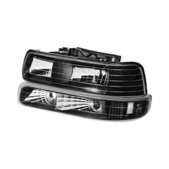 Headlight Assembly & Bumper Lights For 1999-2002 Chevrolet Silverado 1500 2500 2000-2006 Suburban 1500 2500 Tahoe Front Lamp with Black Housing/Clear Lens/Clear Reflector