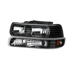 Black Housing Headlights w/Bumper Lights For 1999-2002 Chevy Silverado 1500 2000-2006 Suburban Tahoe LH+RH