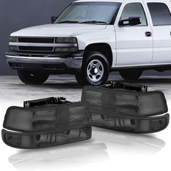 Black Housing Headlights w/ Bumper Signal Lamps For Silverado Suburban 1500 2500 HD Tahoe 2pcs