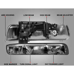 Black Housing Headlights w/ Bumper Signal Lamps For Silverado Suburban 1500 2500 HD Tahoe 2pcs