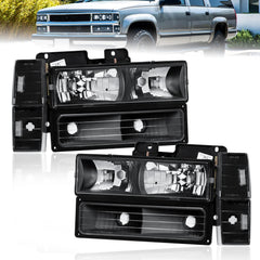 Black Housing Headlights w/ Bumper Corner Lights For 1988-1993 Chevy C/K 1500 2500 3500 2pcs