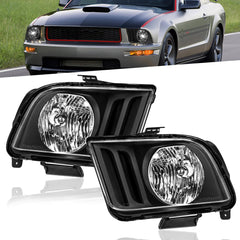 Black Housing Headlights Front Lamps For 2005-2009 Ford Mustang 2pcs