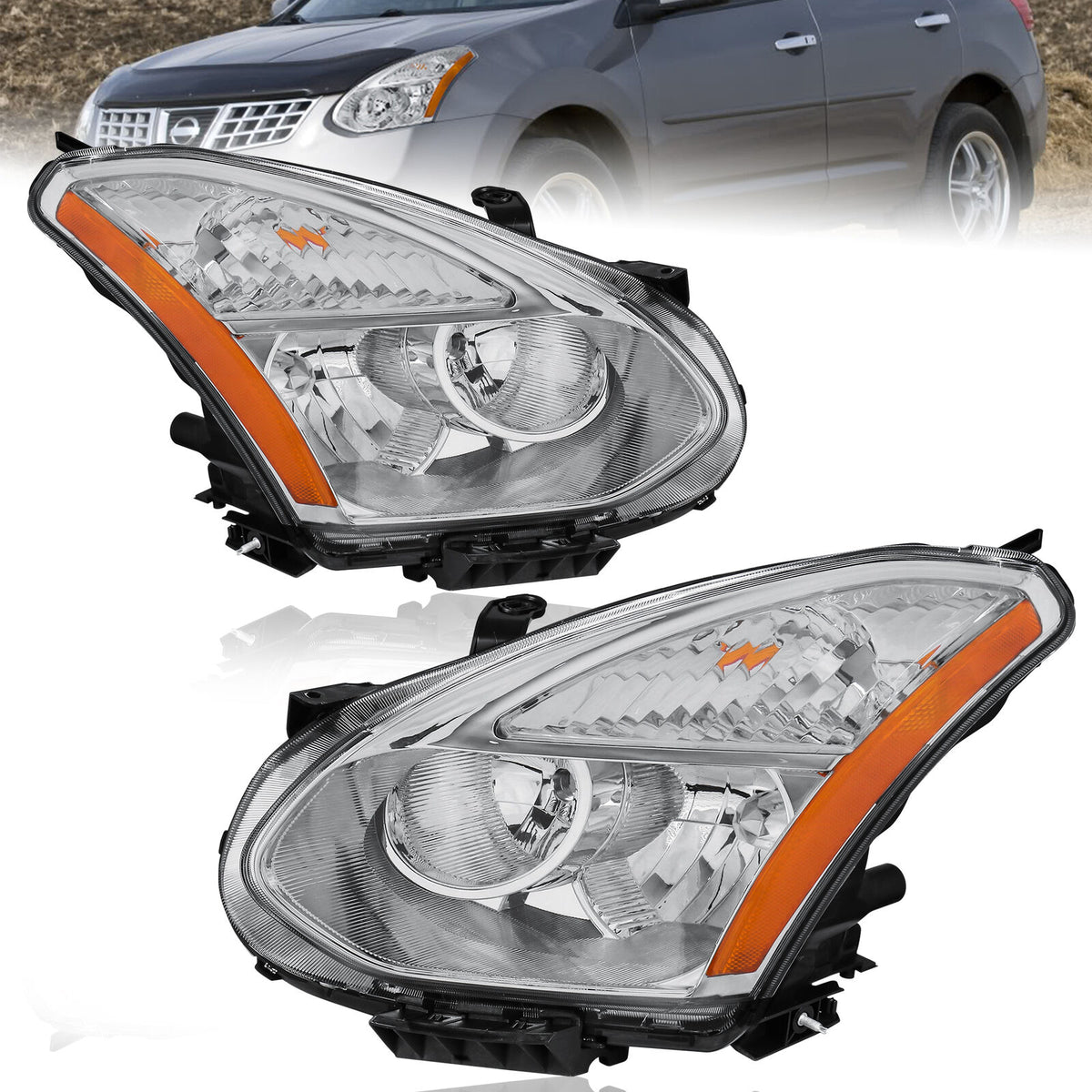 Chrome Housing Headlights Assembly For 2008-2013 Nissan Rogue 2014-2015 Rogue Select 2pcs