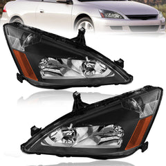 Black Housing Headlights Assembly Front Lamps For 2003-2007 Honda Accord 2pcs