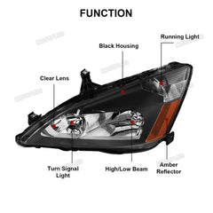 Black Housing Headlights Assembly Front Lamps For 2003-2007 Honda Accord 2pcs