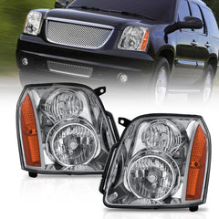 Chrome Housing Headlights Front Lamps For 2007-2014 GMC Yukon XL 1500 2500 2pcs