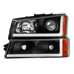 Projector Headlight Assembly Compatible with 2003-2006 Chevy Silverado/Avalanche 1500/2500 Front Lamp with LED DRL/Black Housing/Clear Lens/Amber Reflector