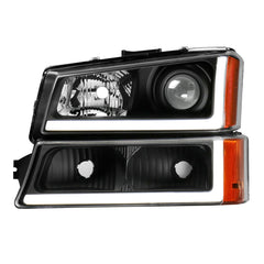 Projector Headlight Assembly Compatible with 2003-2006 Chevy Silverado/Avalanche 1500/2500 Front Lamp with LED DRL/Black Housing/Clear Lens/Amber Reflector