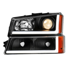 Projector Headlight Assembly Compatible with 2003-2006 Chevy Silverado/Avalanche 1500/2500 Front Lamp with LED DRL/Black Housing/Clear Lens/Amber Reflector