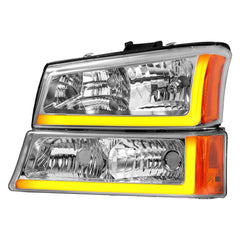 Chrome Headlight w/ LED DRL Signal For 2003-2006 Avalanche Silverado 1500 2500 2pcs