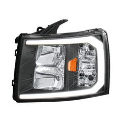 Headlight Assembly For 2007-2013 Chevy Silverado 2500HD 3500HD Front Lamp with LED DRL-Black Housing/Clear Lens/Amber Reflector