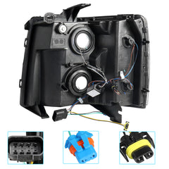 Headlight Assembly For 2007-2013 Chevy Silverado 2500HD 3500HD Front Lamp with LED DRL-Black Housing/Clear Lens/Amber Reflector