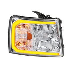 Headlight Assembly For 2007-2013 Chevy Silverado 1500/2500HD/3500HD with Amber LED DRL-Chrome Housing/Clear Lens/Amber Reflector