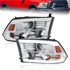 LED DRL Headlights Assembly For 2009-2018 Dodge Ram 1500/2010-2018 Ram 2500 3500 with Sequential Turn Light/Led DRL-Chrome Housing/Clear Lens/Amber Reflector