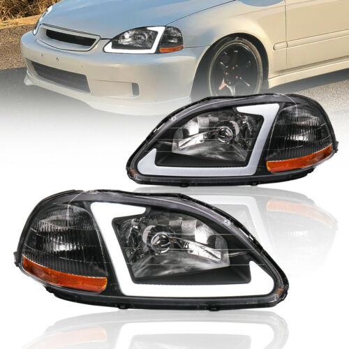 LED DRL Headlights Assembly For 1996-1998 Honda Civic EJ EK EM with Smoke Housing/Clear Lens/Amber Reflector