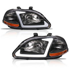 LED DRL Headlights Assembly For 1996-1998 Honda Civic EJ EK EM with Smoke Housing/Clear Lens/Amber Reflector