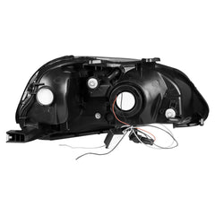 Headlights Assembly w/ LED DRL Strip For 1996-1998 Honda Civic EJ EK EM with Smoke Housing/Clear Lens/Clear Reflector