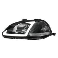 Headlights Assembly w/ LED DRL Strip For 1996-1998 Honda Civic EJ EK EM with Smoke Housing/Clear Lens/Clear Reflector