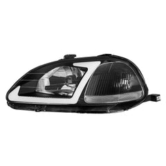 Headlights Assembly w/ LED DRL Strip For 1996-1998 Honda Civic EJ EK EM with Smoke Housing/Clear Lens/Clear Reflector