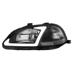 Headlights Assembly w/ LED DRL Strip For 1996-1998 Honda Civic EJ EK EM with Smoke Housing/Clear Lens/Clear Reflector