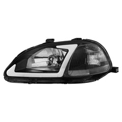 Headlights Assembly w/ LED DRL Strip For 1996-1998 Honda Civic EJ EK EM with Smoke Housing/Clear Lens/Clear Reflector