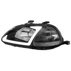 Headlights Assembly w/ LED DRL Strip For 1996-1998 Honda Civic EJ EK EM with Smoke Housing/Clear Lens/Clear Reflector