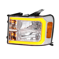 Chrome Housing LED DRL Headlights w/ Dynamic Turn Signal For 2007-2013 GMC Sierra 2500HD 3500HD 2pcs