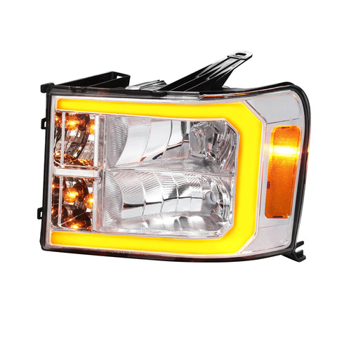 2007-2013 GMC Sierra 1500 / 2500HD / 3500HD LED DRL Headlights – Chrome Housing, Dynamic Turn Signal, SAE Certified
