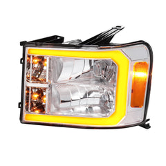 Chrome Housing LED DRL Headlights w/ Dynamic Turn Signal For 2007-2013 GMC Sierra 2500HD 3500HD 2pcs