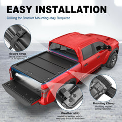 5.5FT Roll Up Tonneau Cover w/ LED Bulb For 2016-2024 Nissan Titan (NON-XD) Truck Bed