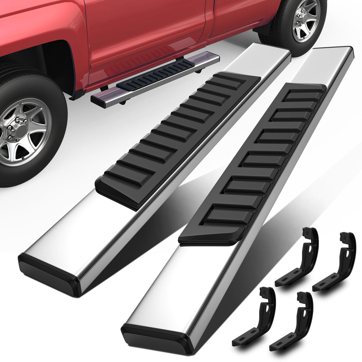 6" Running Boards For 2007-2018 Chevy Silverado GMC Sierra 1500/2500 HD/3500 HD Standard Cab 2-Door Regular Cab 6 inch Stainless Steel Nerf Bars Side Step