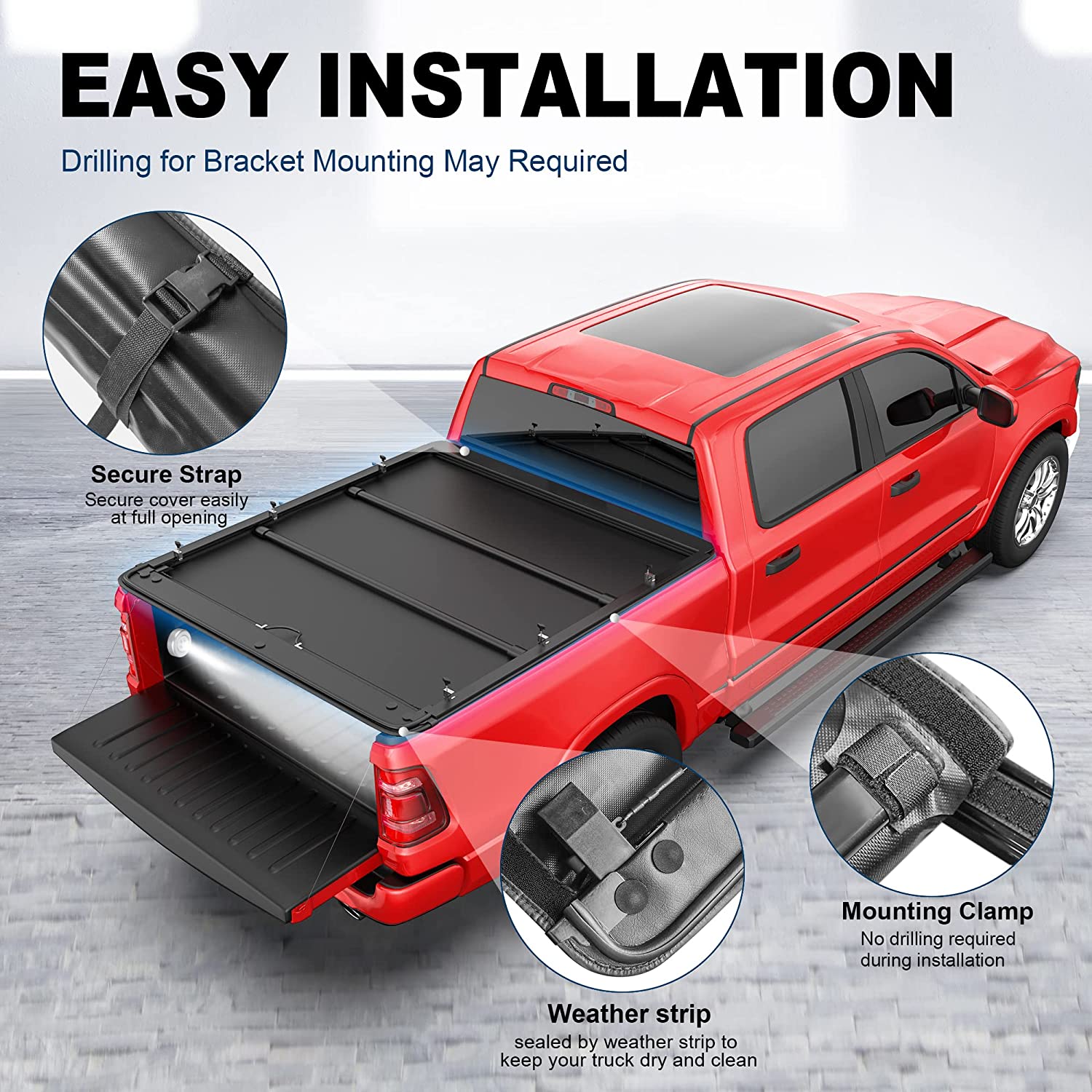 OEDRO Quad-Fold Soft Tonneau Cover For Dodge Ram 1500 2500 3500 (2002-2025) – 6.4ft Black PVC Truck Bed Cover