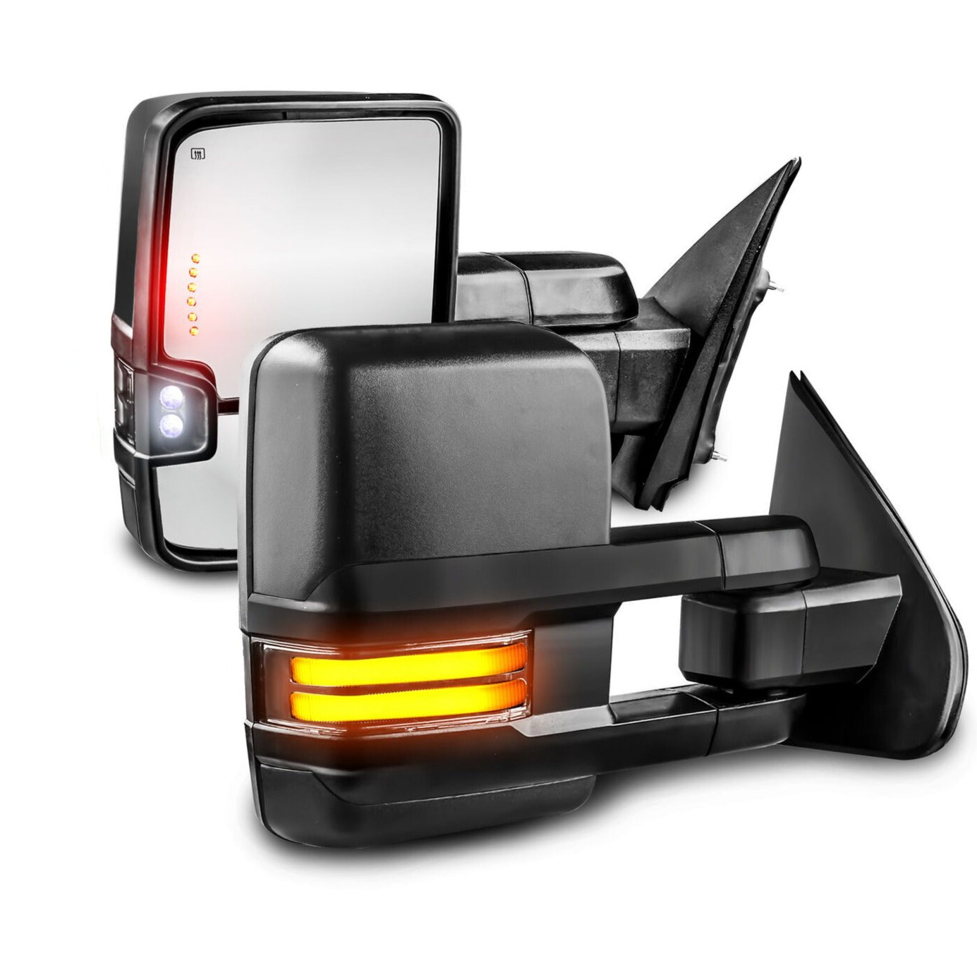 Black Power Heated Tow Mirrors For 2003-2006 Chevrolet Tahoe GMC Yukon w/Sequential Turn light, Amber Running Lights