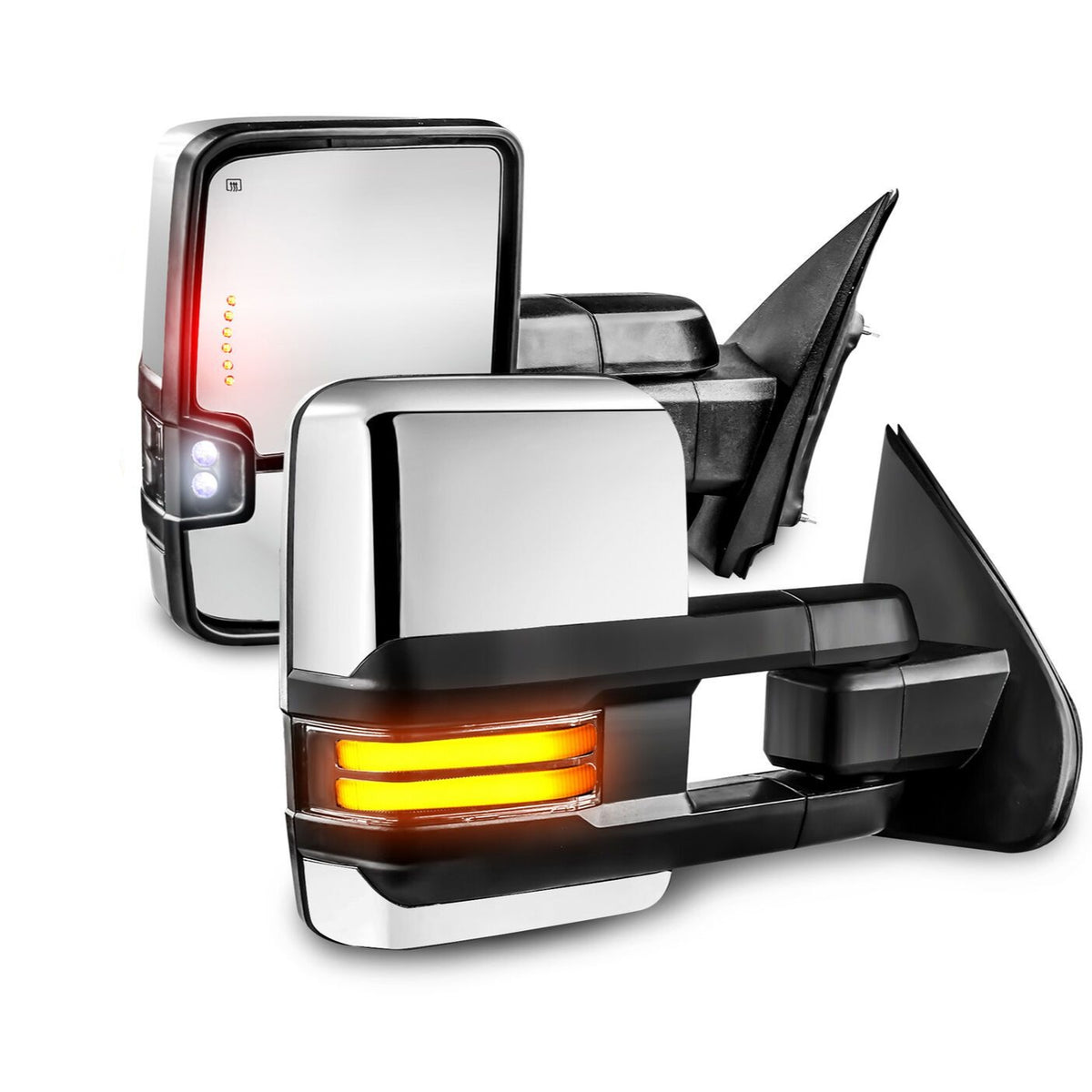 Chrome Power Heated Tow Mirrors For 2003-2007 Chevy Silverado Tahoe/GMC Sierra Yukon with Dynamic Turn Signal, Amber Running Lights