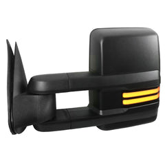 Black Power Heated Tow Mirrors For 2014-2018 Chevy Silverado GMC Serria w/Sequential Turn Light, White Running Light