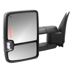 Black Power Heated Tow Mirrors For 2014-2018 Chevy Silverado GMC Serria w/Sequential Turn Light, White Running Light