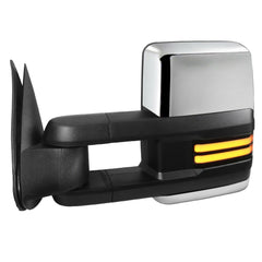 Chrome Power Heated Towing Mirrors for 2014-2018 Chevy Silverado GMC Serria 1500/2500 HD/3500 HD w/Sequential Turn Light, Clearance Lamp, White Running Light