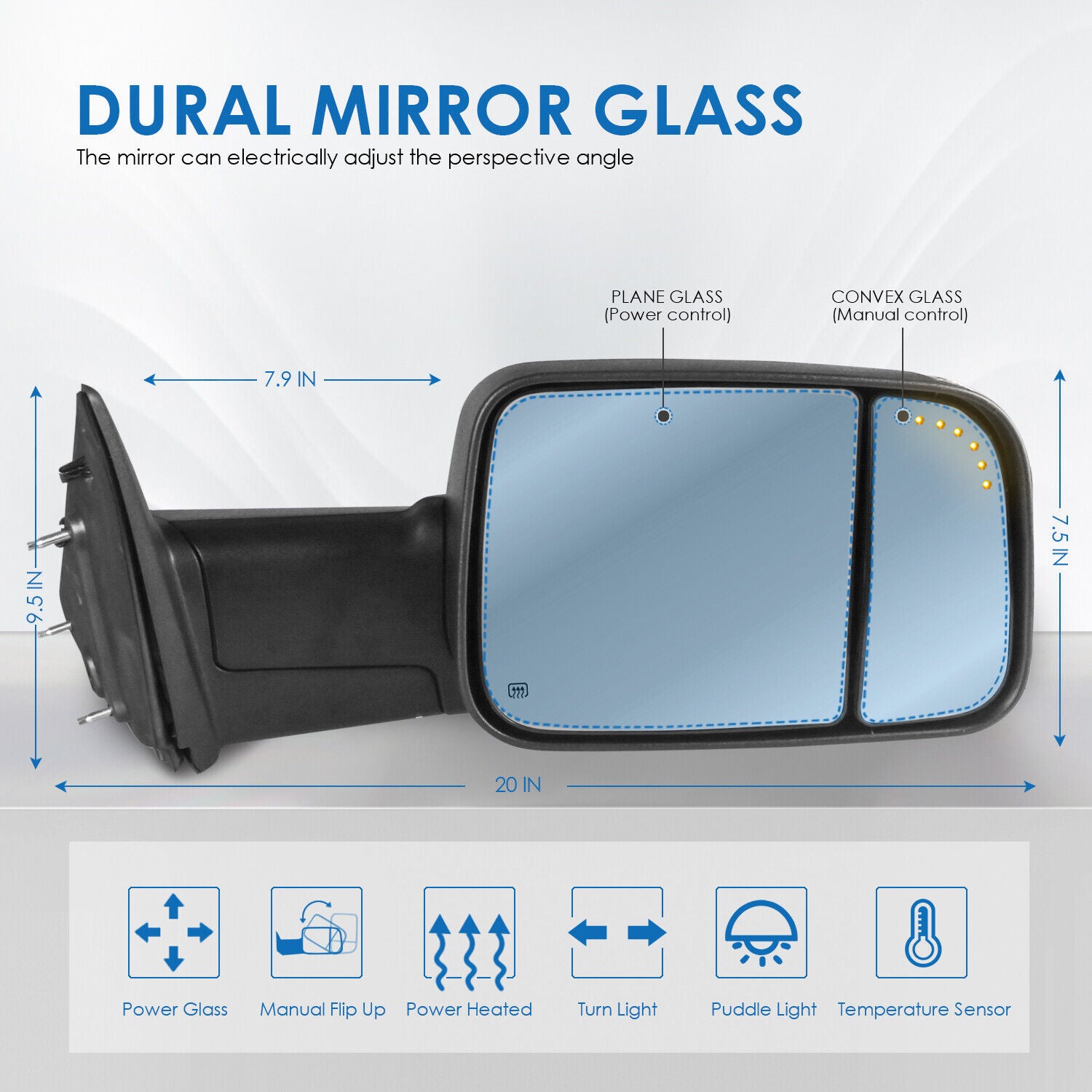 Chrome Power Heated Tow Mirrors With Puddle Lights For Dodge Ram 1500 2500 3500 2009-2022