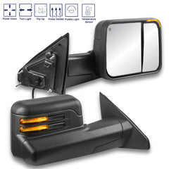 Black Power Heated Flip Up Tow Mirrors For 2019-2022 Ram 1500 2pcs