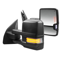 Black Power Heated Towing Mirrors for 2003-2016 Ford F-250 F350 F450 F550 Super Duty w/Sequential Turn light (Set of 2)